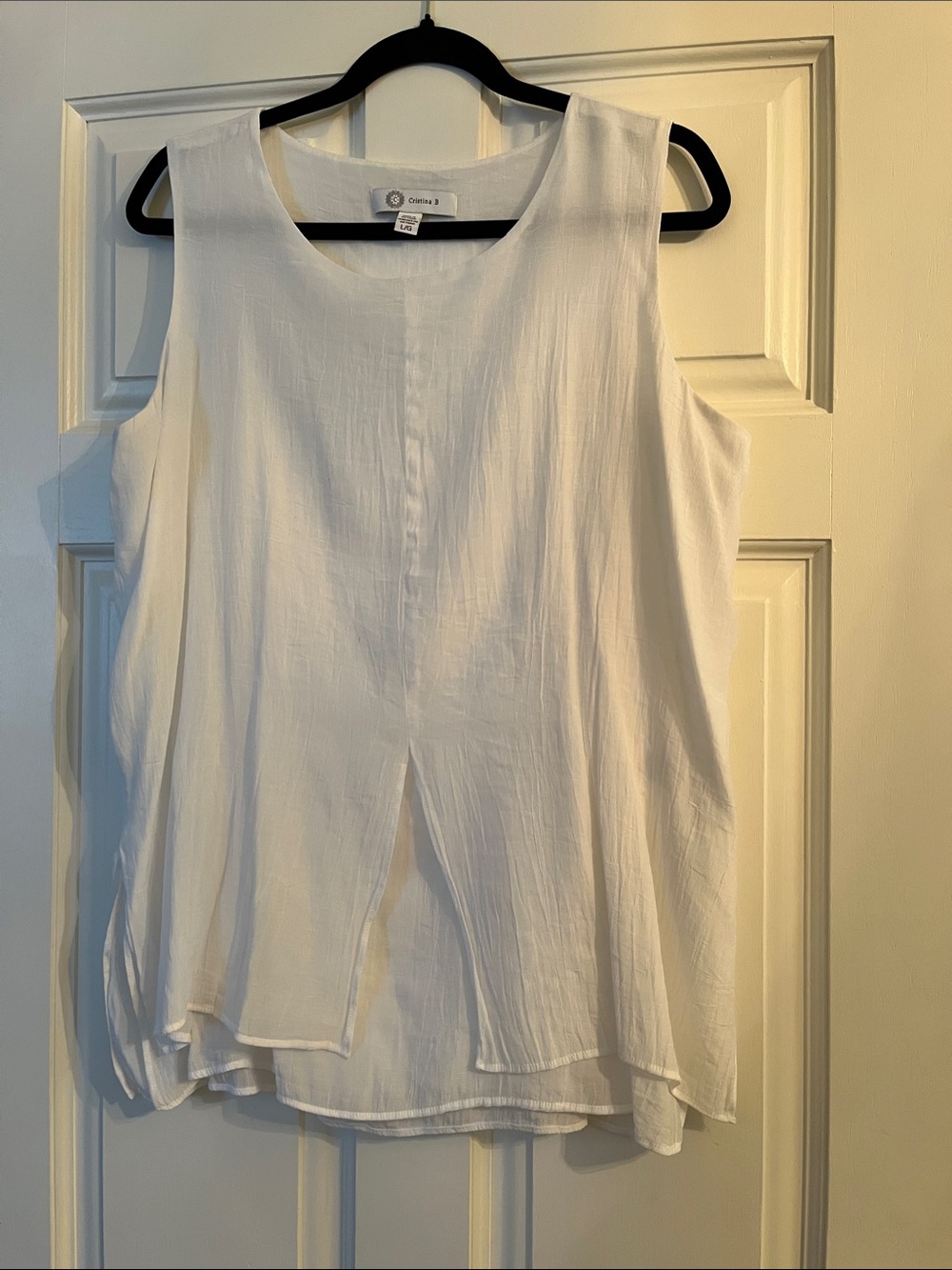 Cristina B. White Sleeveless Split-Front sheer multi layered Tunic Top